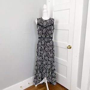 ML Monique Lhuillier Black & White Petra Lace Midi Cocktail Evening Dress Size 6